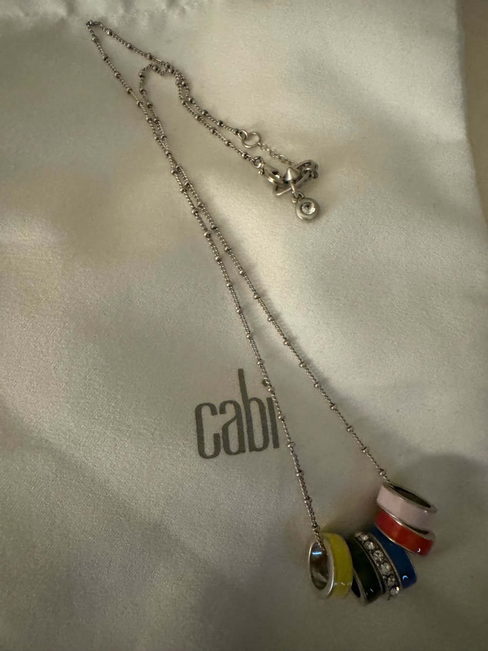 CAbi Multi-Color Enamel Ring Pendant Necklace in Silver Tone